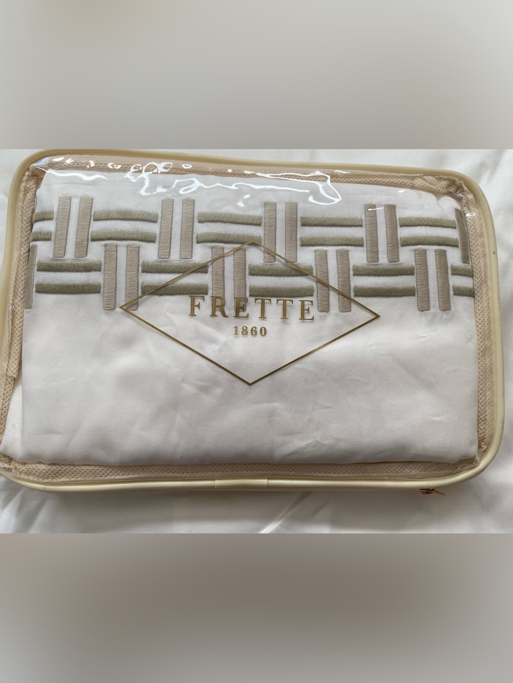 Set 2 FRETTE BASKETWEAVE EURO SHAM BRONZE GOLD SAND CARAMEL KHAKI EMBROIDERY